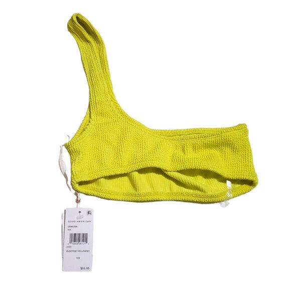 Good American Crinkle One Shoulder Bikini Swim Top Always Fits Yellow Size 1/2 - Picture 3 of 8